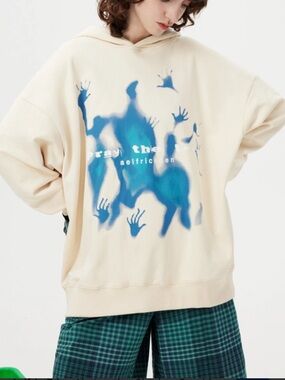Aelfric Eden Cream Hoodie with Blue Logo Tag